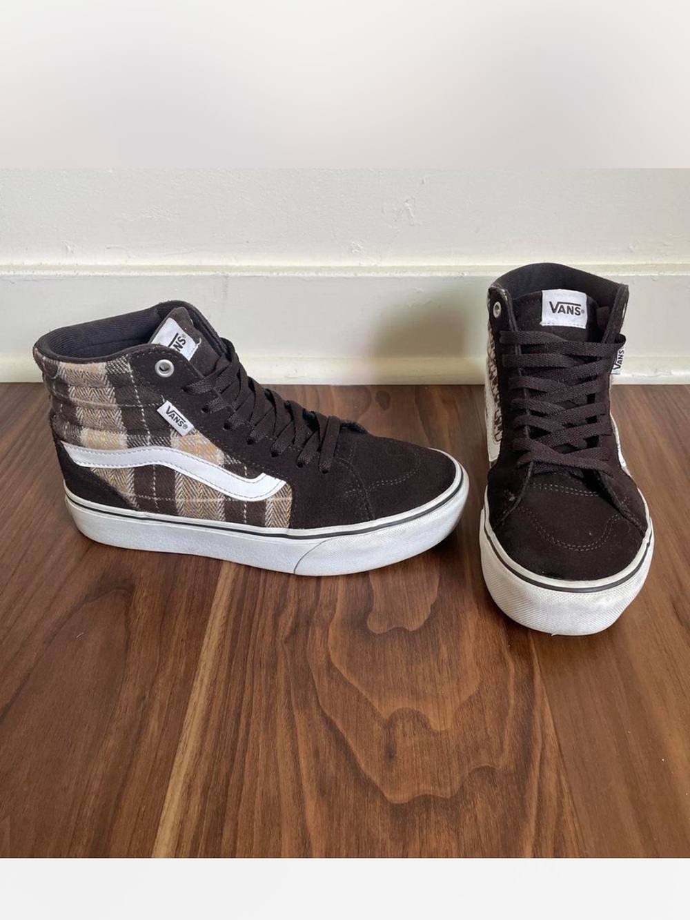 Vans unisex High-Top Plaid & Suede Sneakers - Brown/White